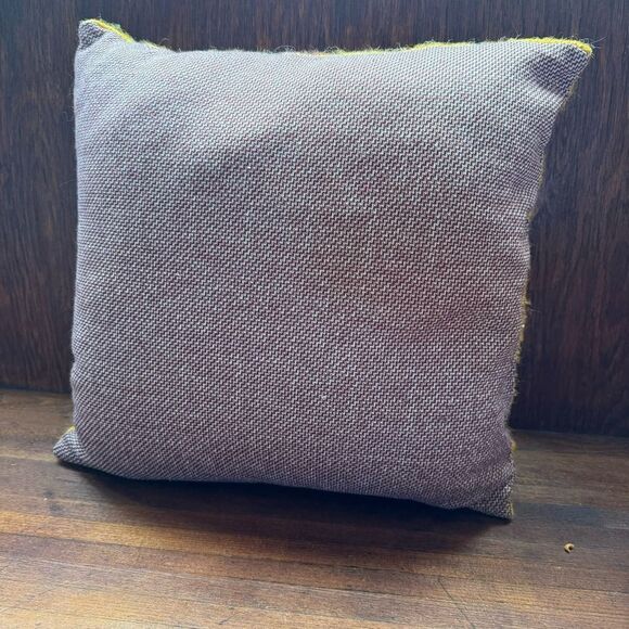 Red Gold Geometric Wool Needlepoint Boho Accent Pillow 14 inches Square Handmade - Picture 3 of 11